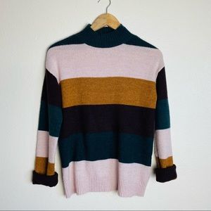Philosophy Striped Ribbed Hem Turtleneck Sweater